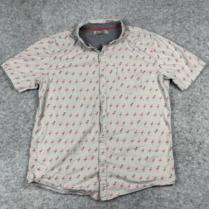 Silver Lake Short Sleeve Button Down Shirt Mens XL Gray Flamingo All Over Print